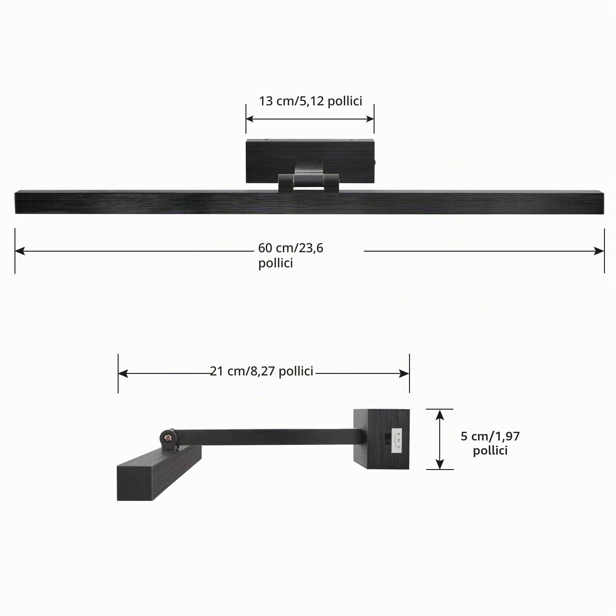 MantoLite LED Luci da Parete Temperatura Colore Regolabile, 60cm 12W IP44 Applique Illuminazione Bagno Nero Spazzolato con Testa della Lampada Girevole
