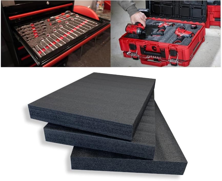 Customizable Tool Box Organizer Foam | 3 PCS | 12"x20"x2.25" | Tool Drawer Organizer | Shadow Foam