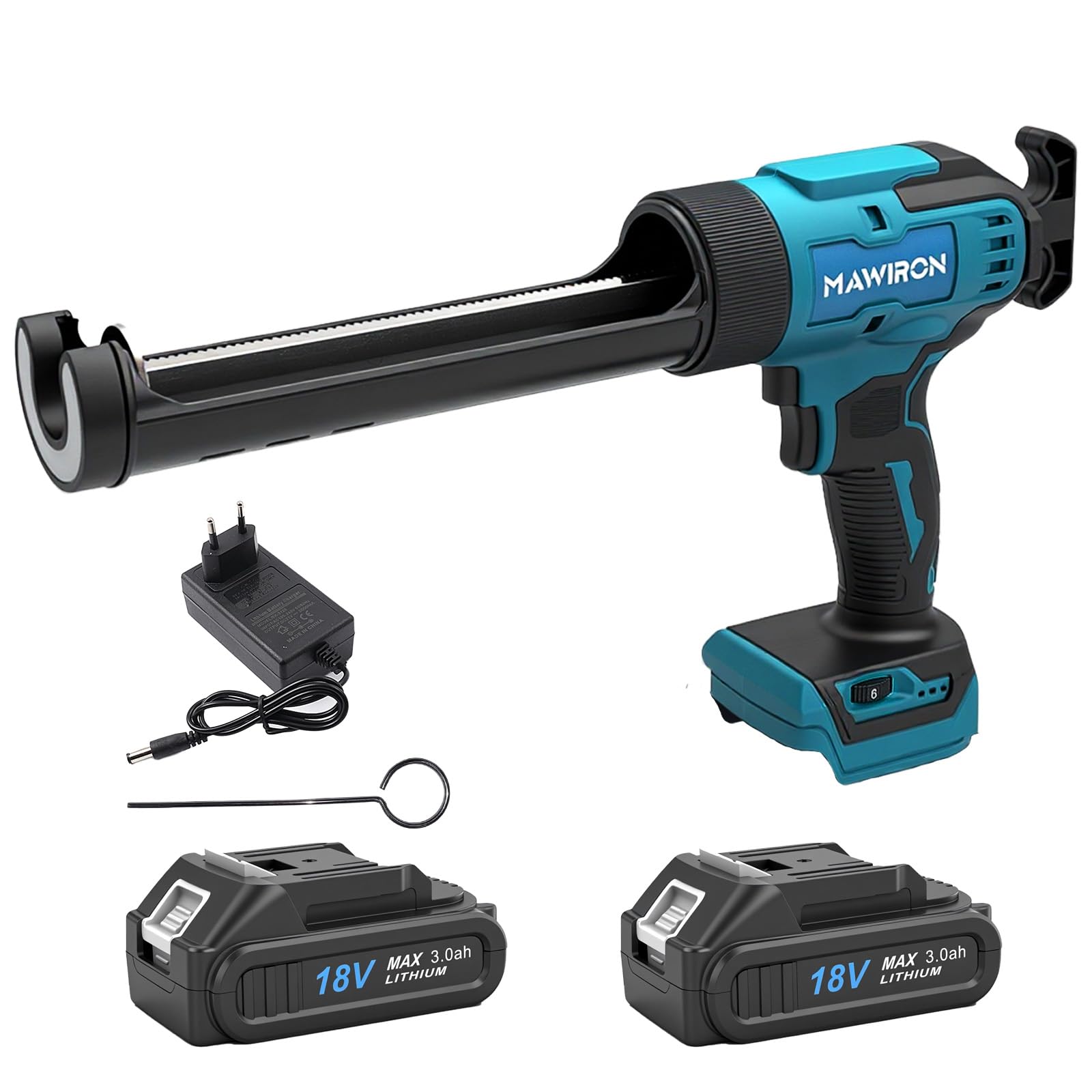 Prensa de cartuchos de batería, compatible con baterías Makita de 18 V, pistola de calafateo eléctrica con antigoteo, luz LED, 6 velocidades, pistola de silicona, batería para cartuchos de 300-310 ml