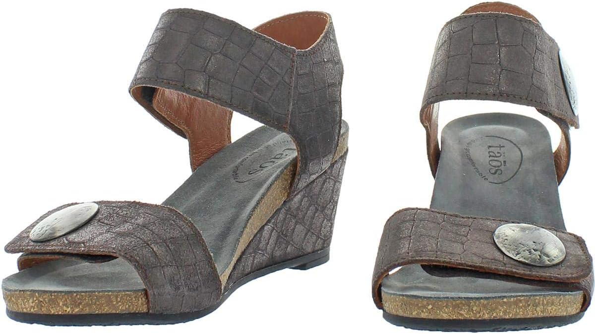 New Taos Women's Carousel 2 Wedge Sandal Charcoal Croc Emboss 38