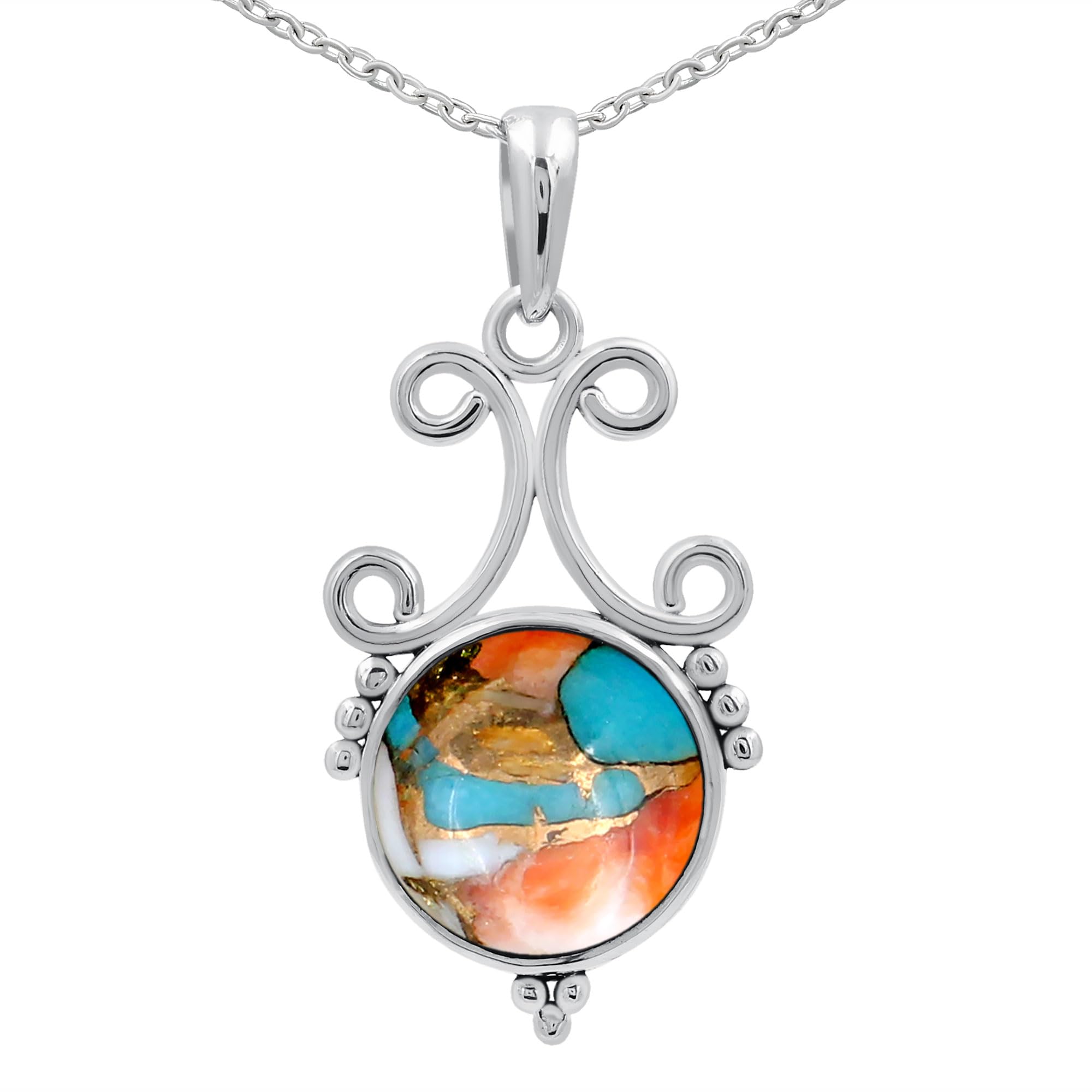 TISHAVINatural Round Shaped Semi Precious Gemstone Pendant Necklace For Women With 18Inch Chain, Sterling Silver Birthstone Pendant Necklace Jewelry Women's Day Gifts For Mom Wife Sister