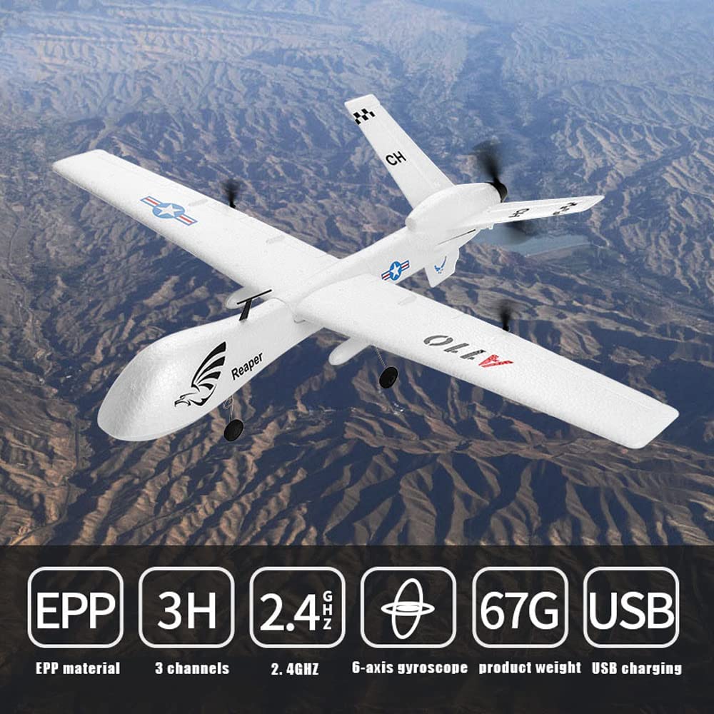 Aereo da aliante RC Aereo telecomandato ad Ala Fissa a 3 canali, Aereo radiocomandato a 2,4 GHz con stabilizzatore giroscopico a 6 Assi, eccellenti Prestazioni dell'aliante per pri