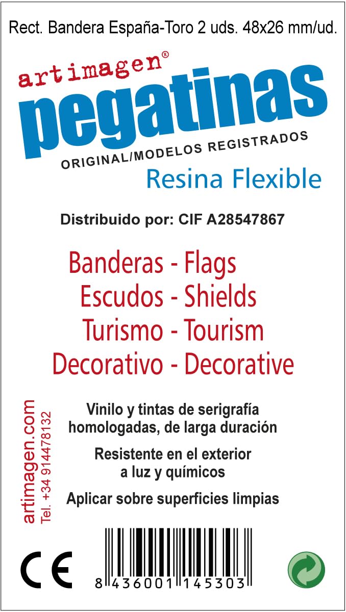 Pegatina Bandera España Toro Saltando Rectángulo 2 uds. RESINA