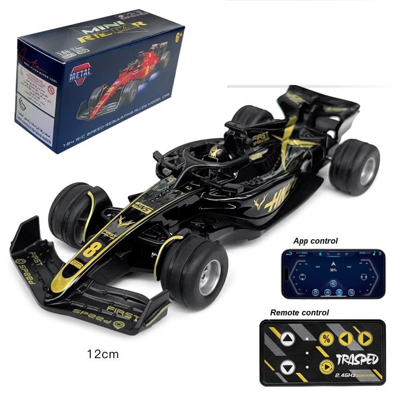 Image of PLUSPOINT 1:64 Die cast Metal F1 Mini RC Racing car with LED Lights | 2.4GHz Remote Control Car | 3 Speed Adjustable, USB Rechargeable Alloy RC Car for Kids & Adults Indoor /Outdoor Racing