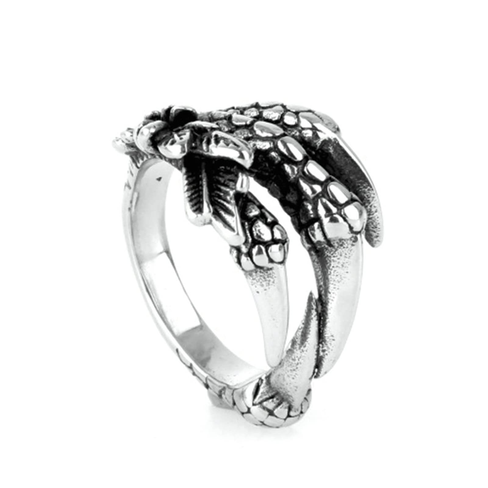 Anello in Acciaio per Uomo Anelli Uomo Fascia Larga Anello con Artiglio D'Aquila Punk Rock Anello Acciaio Argento Taglia 17 to 30