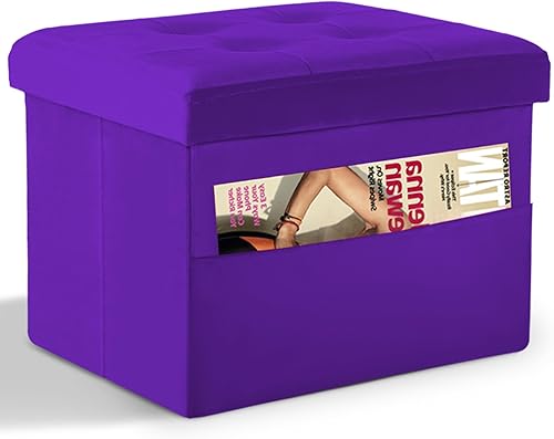 Miniatura 69 de LINMAGCO Taburete otomano plegable con bolsillo lateral, moderno, corto, sofá, tela de lino, 17 x 13 x 13 x 13 (color azul niebla) azul (Fog