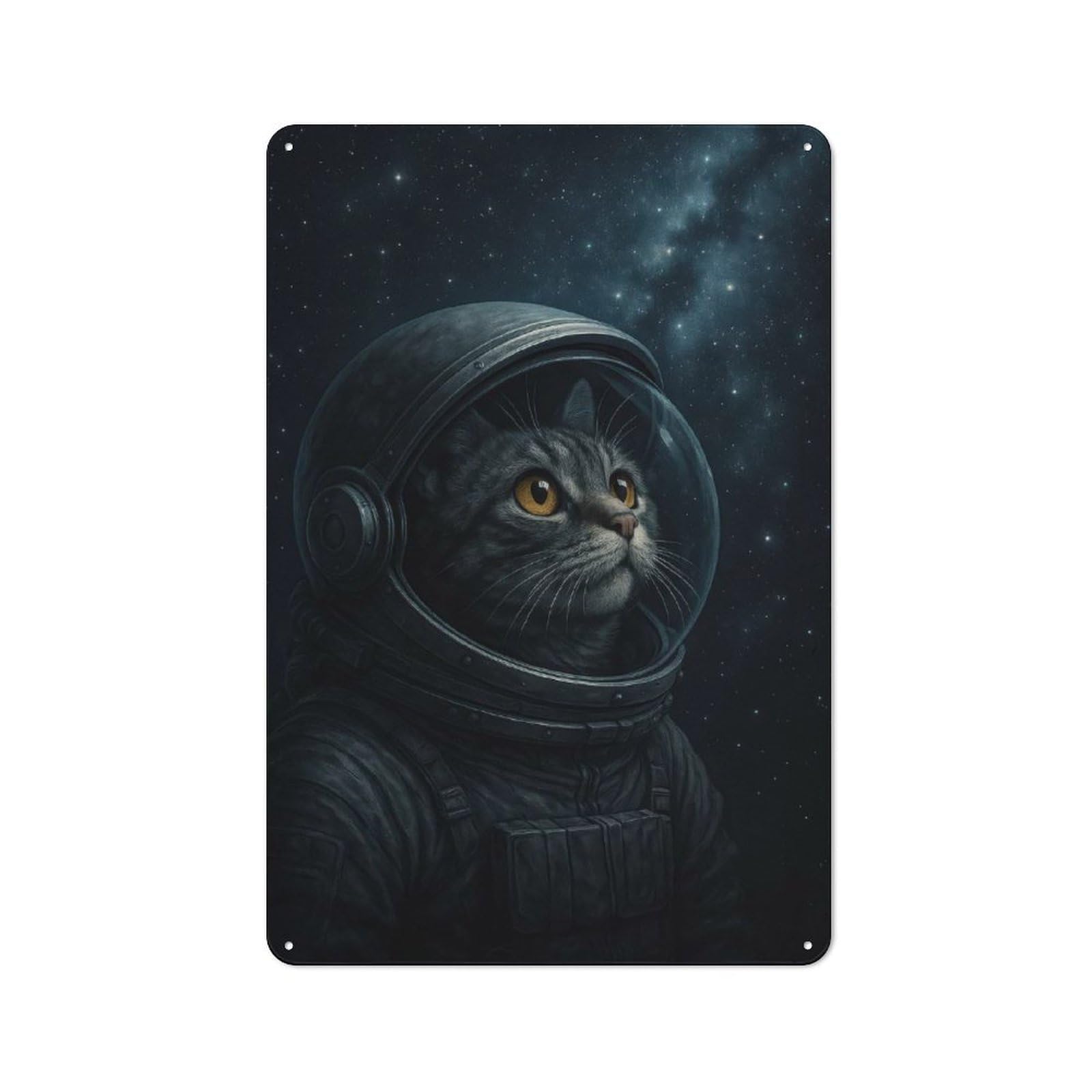 Junmoney Style-21 30X20cm Retro Tin Sign With Astronaut Cat In Space For Lounge Or Reading Corner, A Decorative Metal Sign For Lounges And Reading Corners