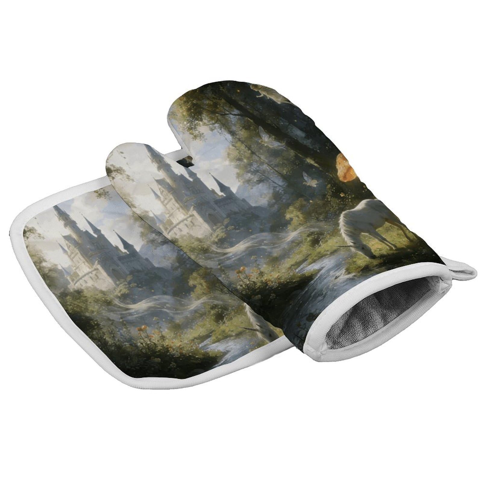 Fodpand Style Forest Fairy Castle Oven Mitt Set With Lanyard, Cooking Mitt, Protective Thermal Insulation,Kitchen Mitt For Baking, Cooking, Grilling, Microwave