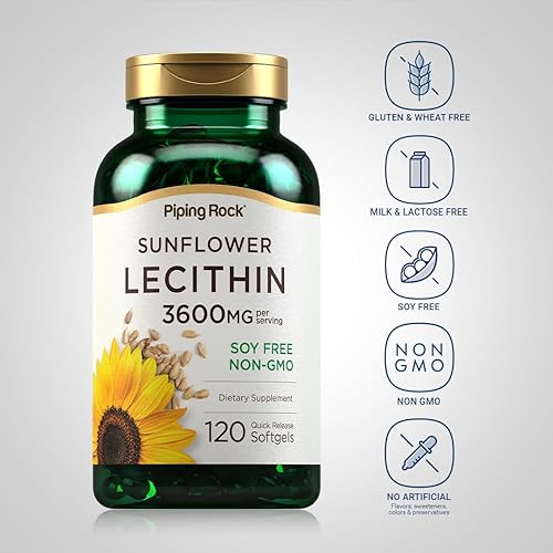 Miniatura 3 de Piping Rock Cápsulas blandas de lecitina de girasol | 3600 mg | 120 unidades | Ricas en fosfatidilcolina | Sin soja, sin OMG, sin gluten