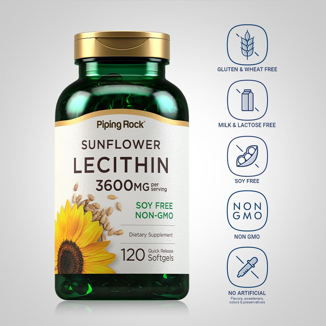 Piping Rock Sunflower Lecithin Softgel Capsules | 3600 mg | 120 Pills — Amazon image 3