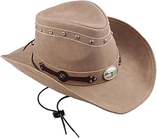 KAKAK Sombrero de Cuero Vintage 58cm Sombrero de Vaquero Occidental de Cuero for Hombre, Gorras de Padrino, papá, Sombreros de Jazz de Vaquera de Panamá, Sombrero for Hombre Otoño e Invierno