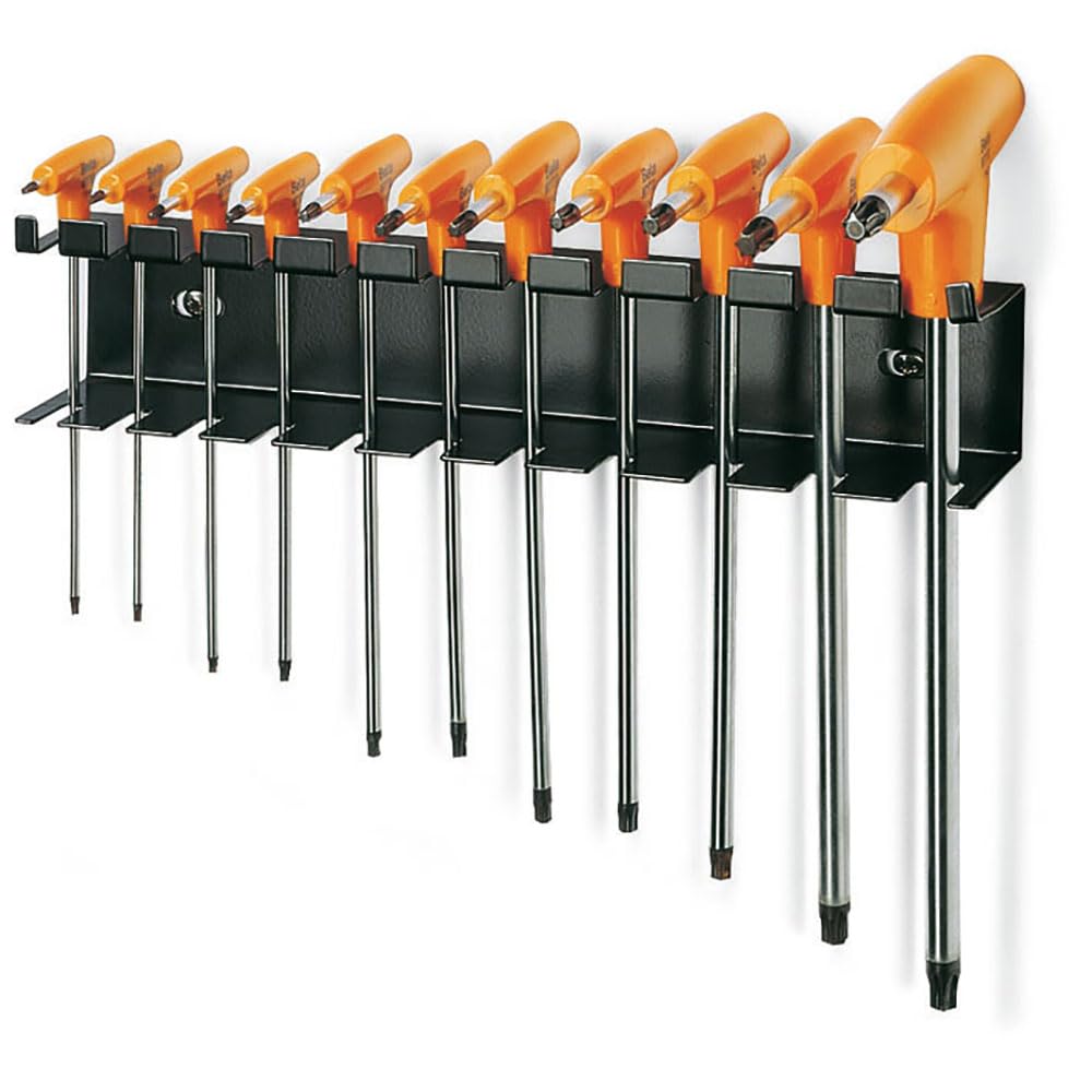 Beta 97TTX/SP11 - Juego de 11 llaves macho acodadas con manga para tornillos con huella Torx con soporte