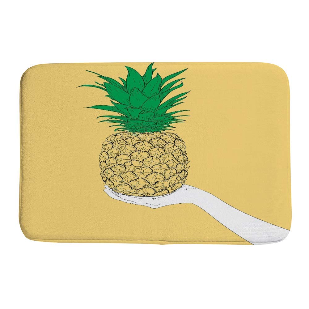 Tapis de bain antidérapant ananas en velours jaune corail CHEHONG mousse à mémoire