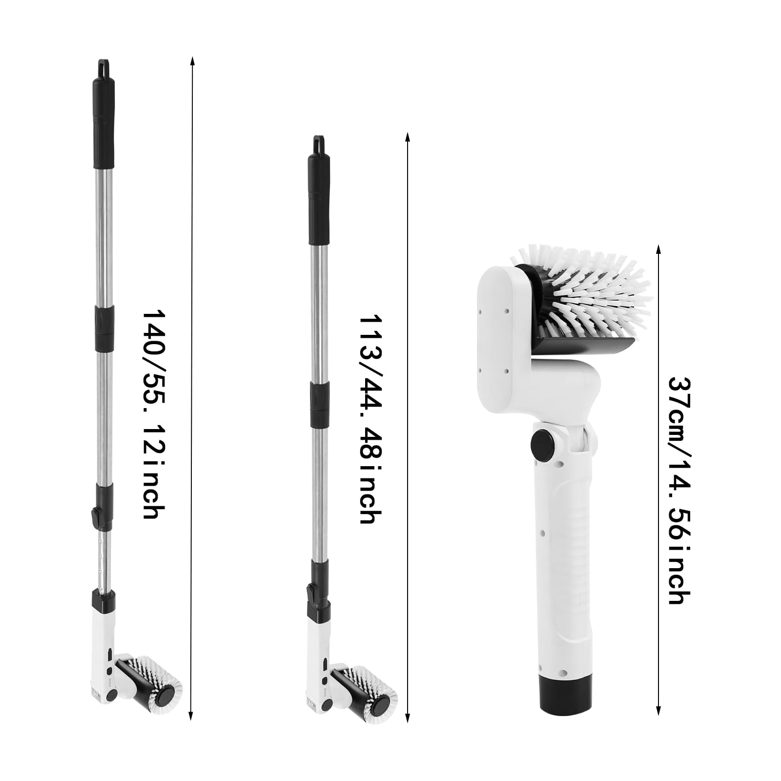 Cepillo de limpieza eléctrico con 4 cabezales versátiles y mango telescópico, 2 opciones de velocidad, resistente al agua para baño, cocina, coche, suelo