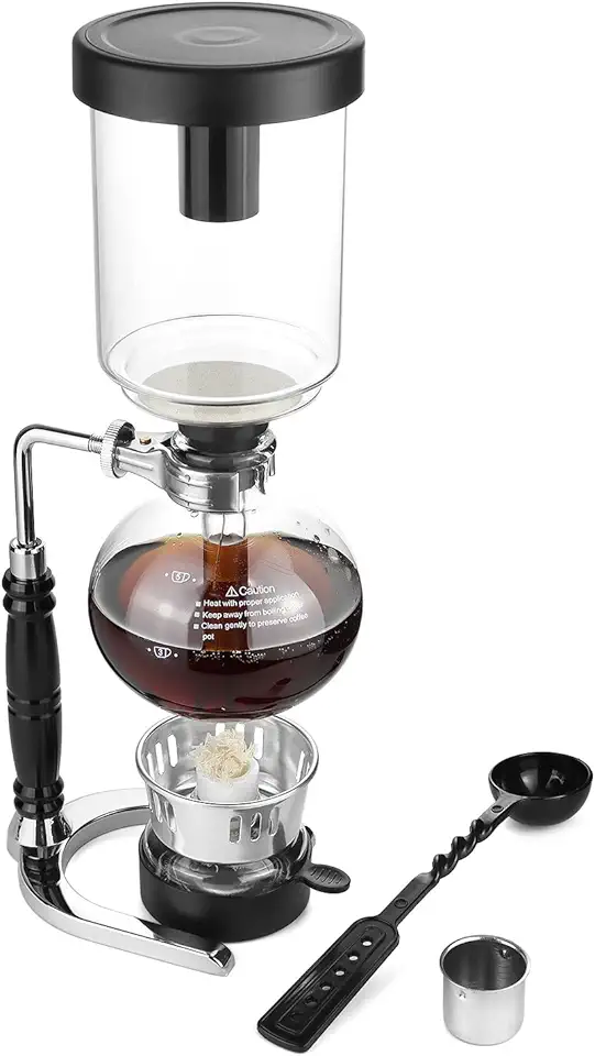 QWORK Cafeteira de sifão de 5 xícaras (600 ml) – cafeteira de sifão de vidro borossilicato com braçadeira amortecedora ajustável, resiliência a altas temperaturas, pote de sifão de vidro de mesa para