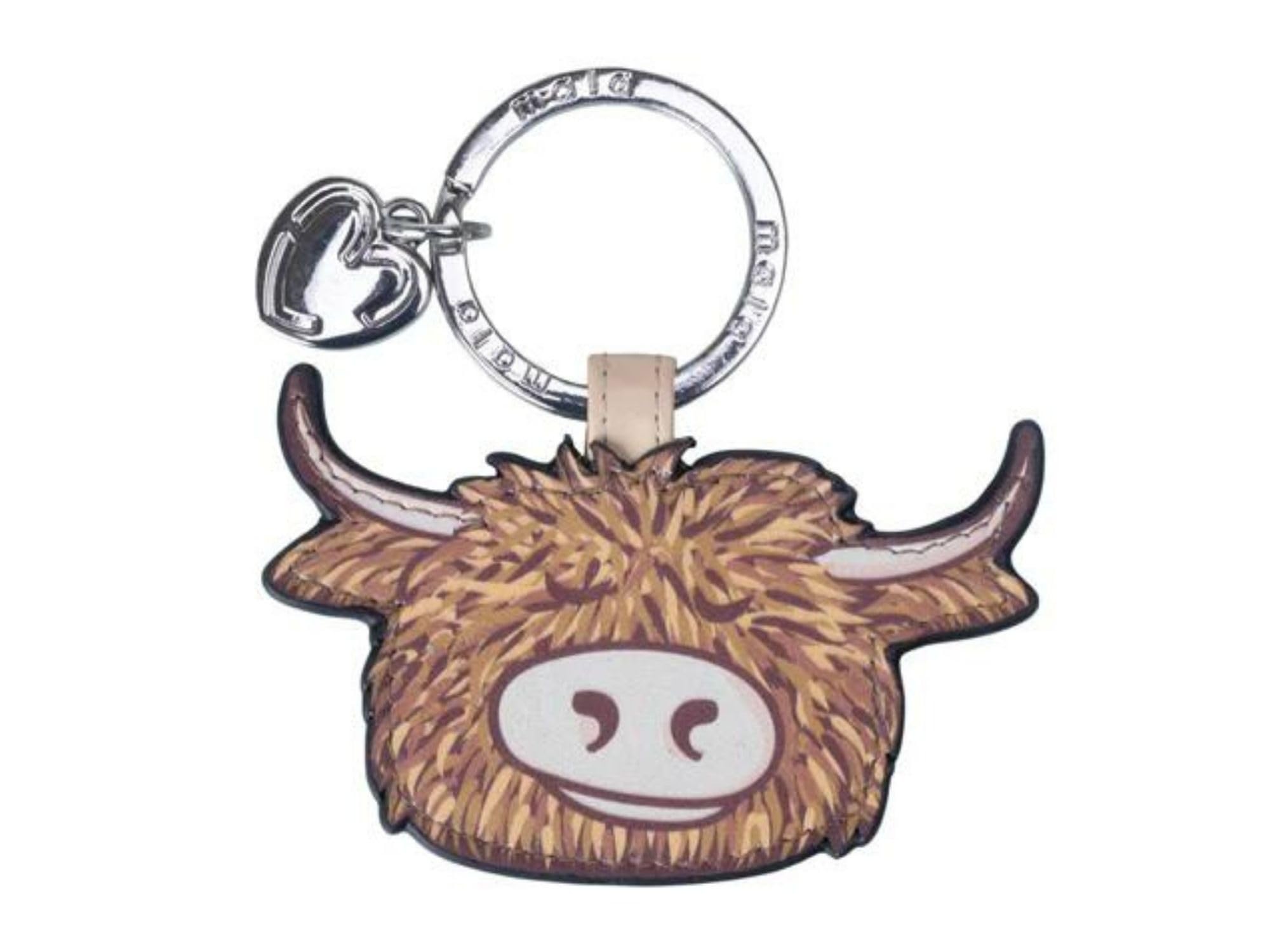 Mala Leather Women's Brown Highland Cow Face Leather Keyring