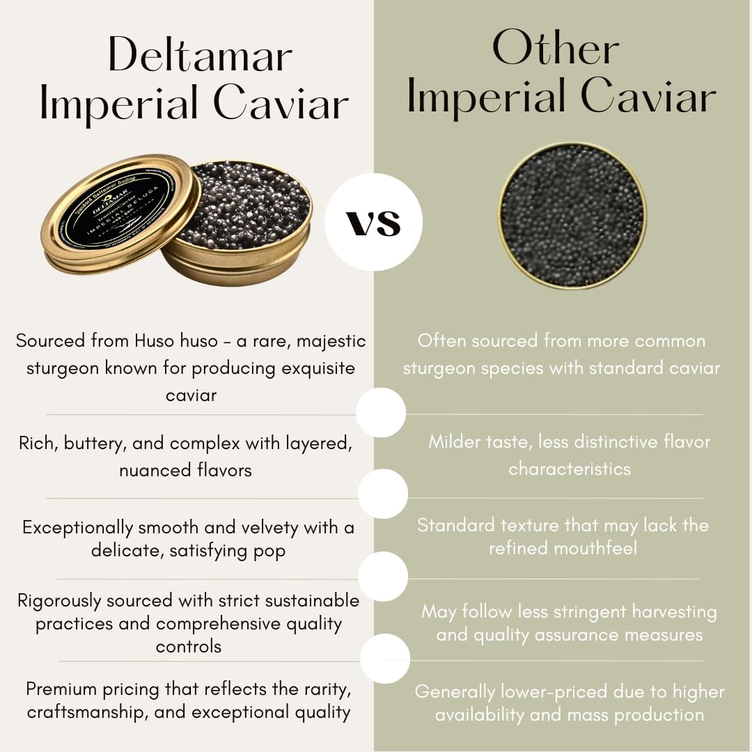 Imperial Caviar - Black Beluga Sturgeon Huso Huso Orginial Beluga Imperial Finest Caviar - Premium Quality Siberian Caviar - Authentic Deltamar CITES Certified (30 gm)