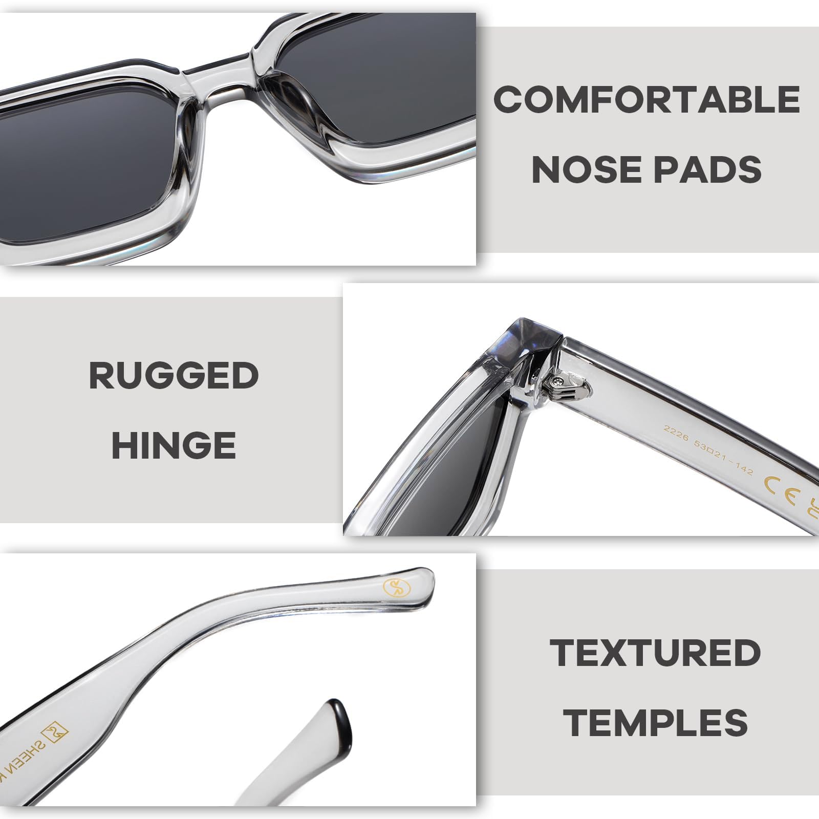 SHEEN KELLY Retangle spesse con occhiali da sole robusti rettangolari per donne uomini alla moda classici stretti piazza nera di tartaruga telaio in tela da sole