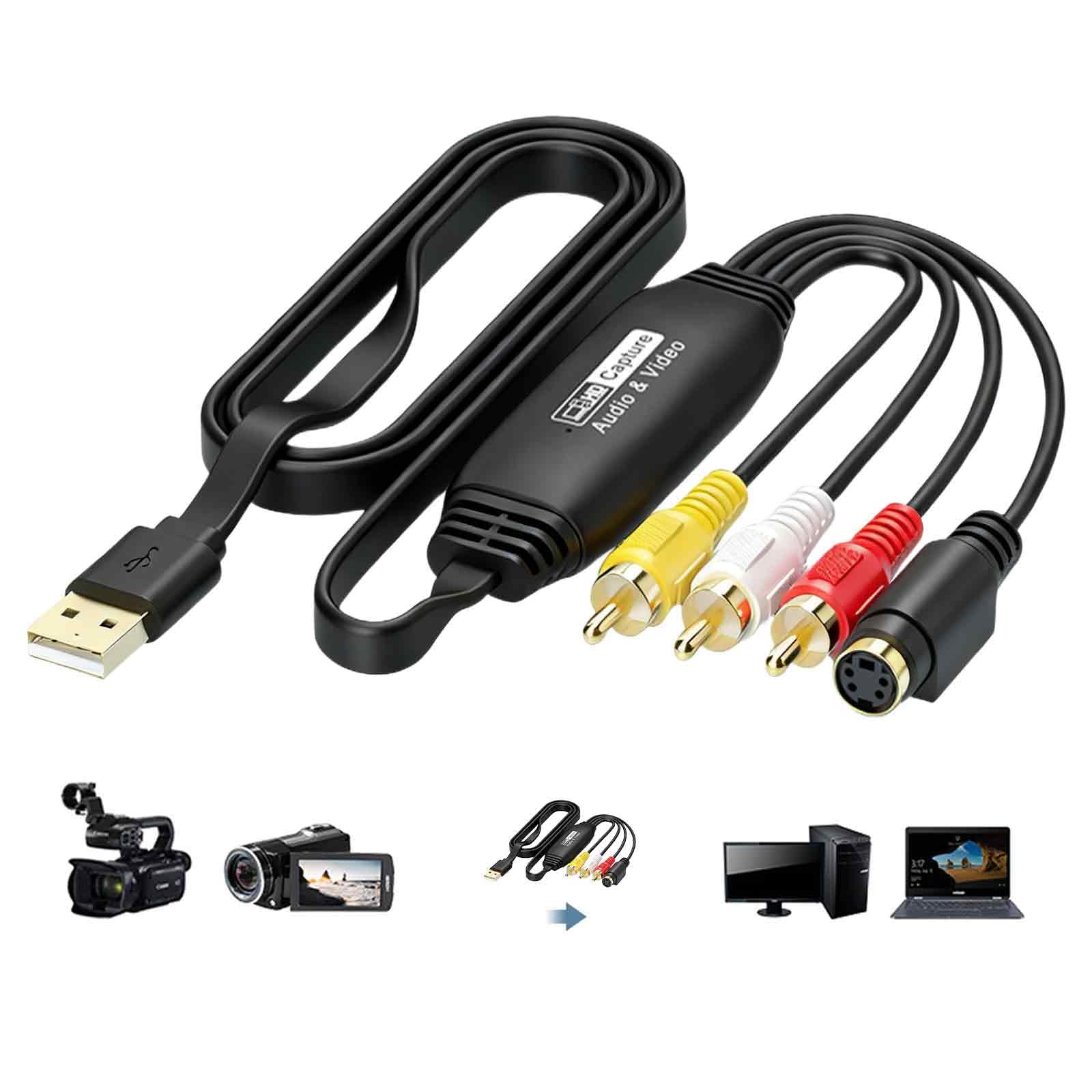 HOSPAOP Convertisseur VHS vers numérique USB 2.0 - Carte de capture vidéo 1080p pour numériser VHS, adaptateur AV et RCA, VCR DVD vers PC, compatible avec Windows et Mac OS