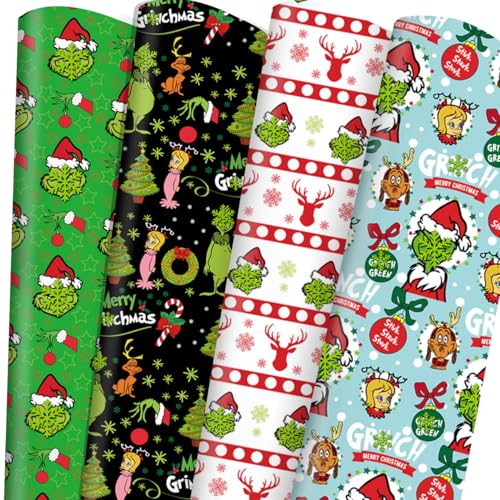 Adurself Christmas Wrapping Paper- Not Roll - Xmas Assorted Colors & Design Folded Flat Gift Wrap Paper - 28 x 40 Inches 6 Jumbo Sheets for Birthday Baby Shower Holiday
