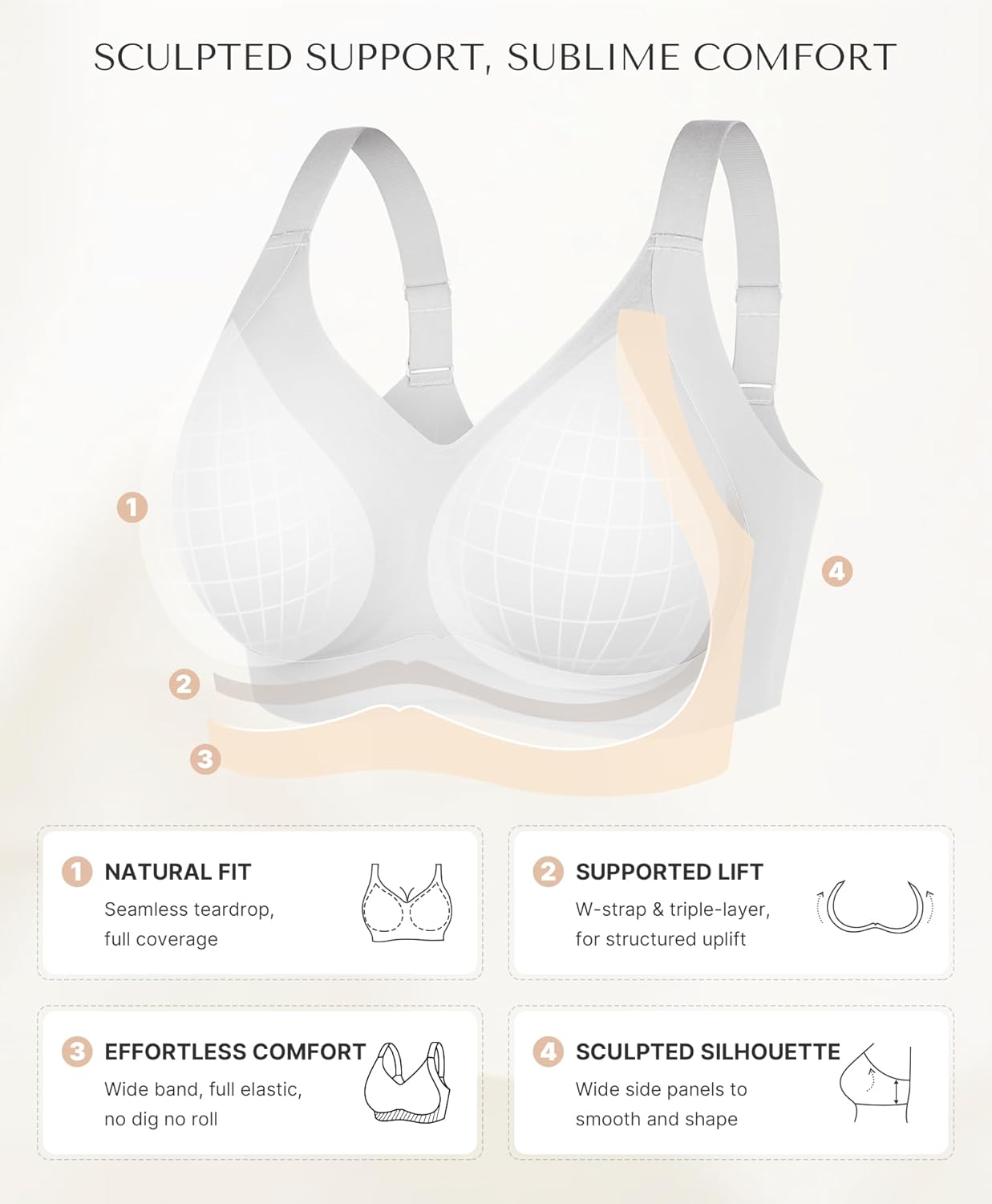 SHAPELLX Wireless Bra for Women Seamless Comfortable No Underwire Supportive Minimizer Bras - Image 3