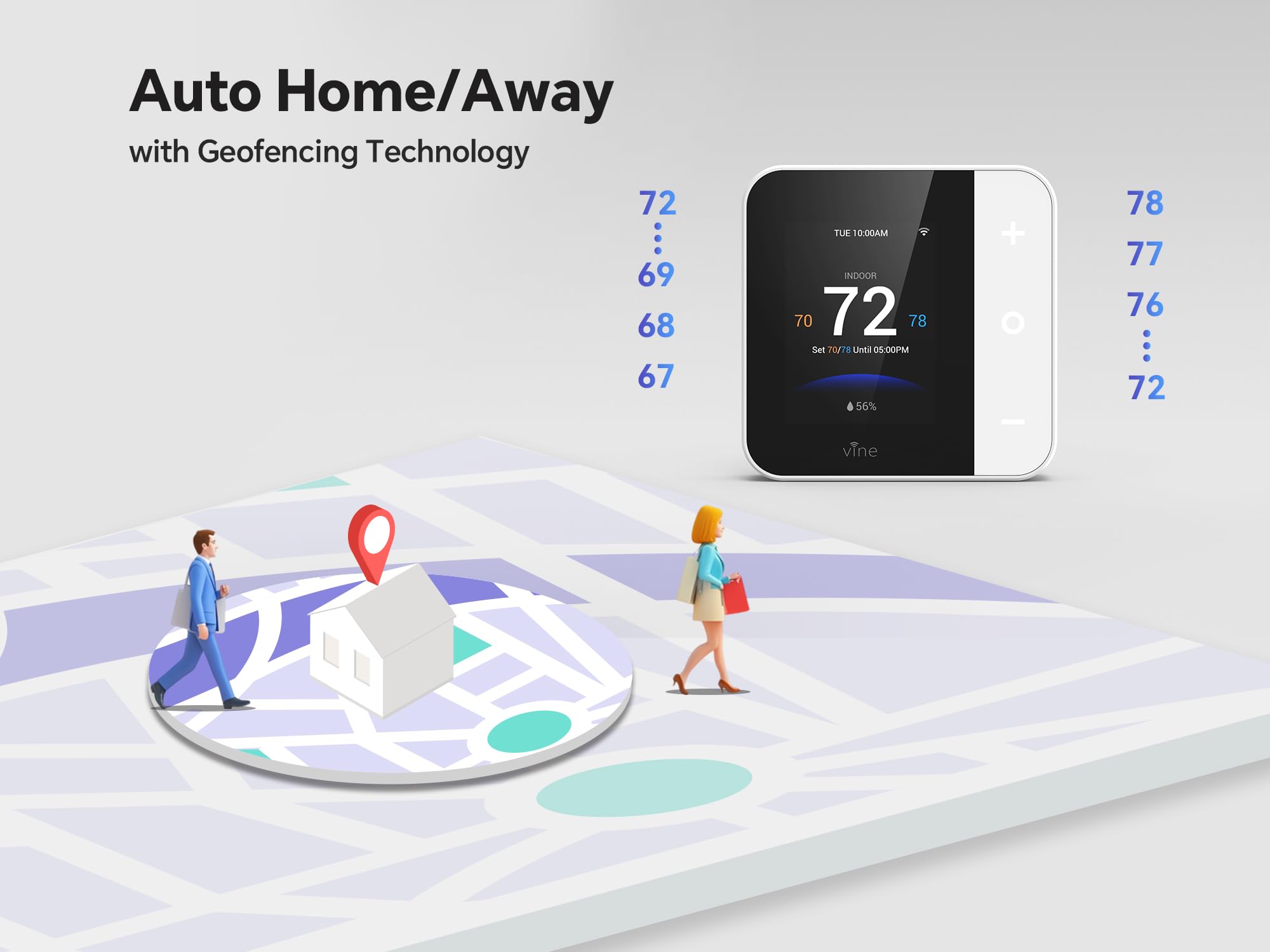 vine Inteligentny termostat do domu, termostaty WiFi do pracy domowej z Alexa i Google Assistant, programowalny 7 dni x 8 okresów, certyfikat Energy Star, wymagany przewód C
