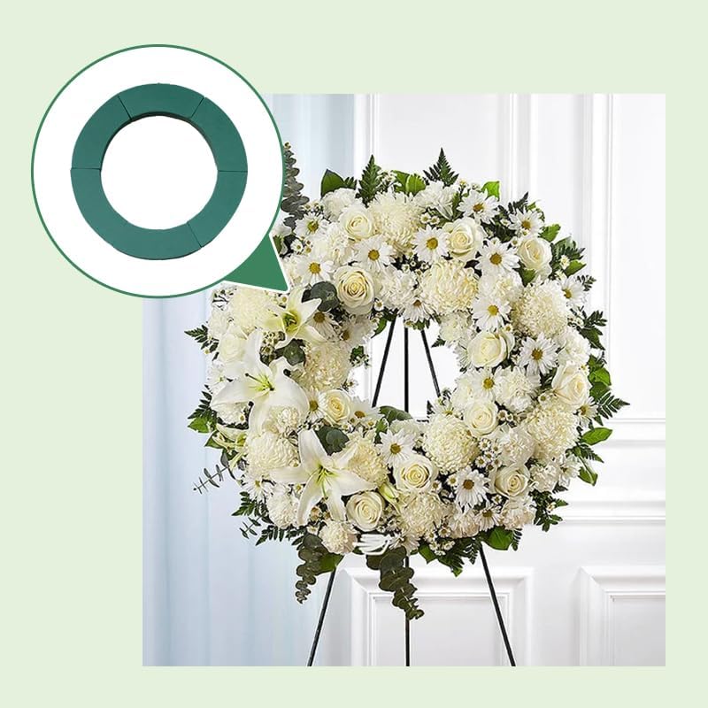 24 Inch Floral Foam Wreath with Wood Board Backing, Wet Flower Foam Ring for Fresh Flower Arrangements, Round Floral Base for Funeral, Wedding, Memorial and DIY Floral Decor (1)
