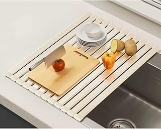 水切りネット 自立 浅型 ママ倉 lisBaby 水切りラック 食器乾燥ラック 食器水切りラック 調理台 収納 ステンレススチール 台所 シンク上 ガングレー 二つ折り 32~60cm選択可能 55cm キッチン (ホワイト,35cm)