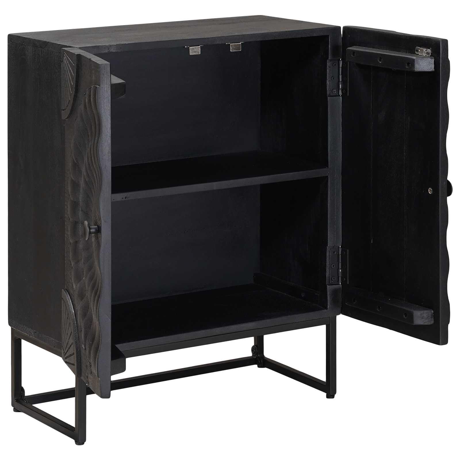 Credenza Legno Mango Nero 55 x 30 x 70 cm | 2 Ante, Legno Massello, Stoccaggio Soggiorno, Facile Pulizia