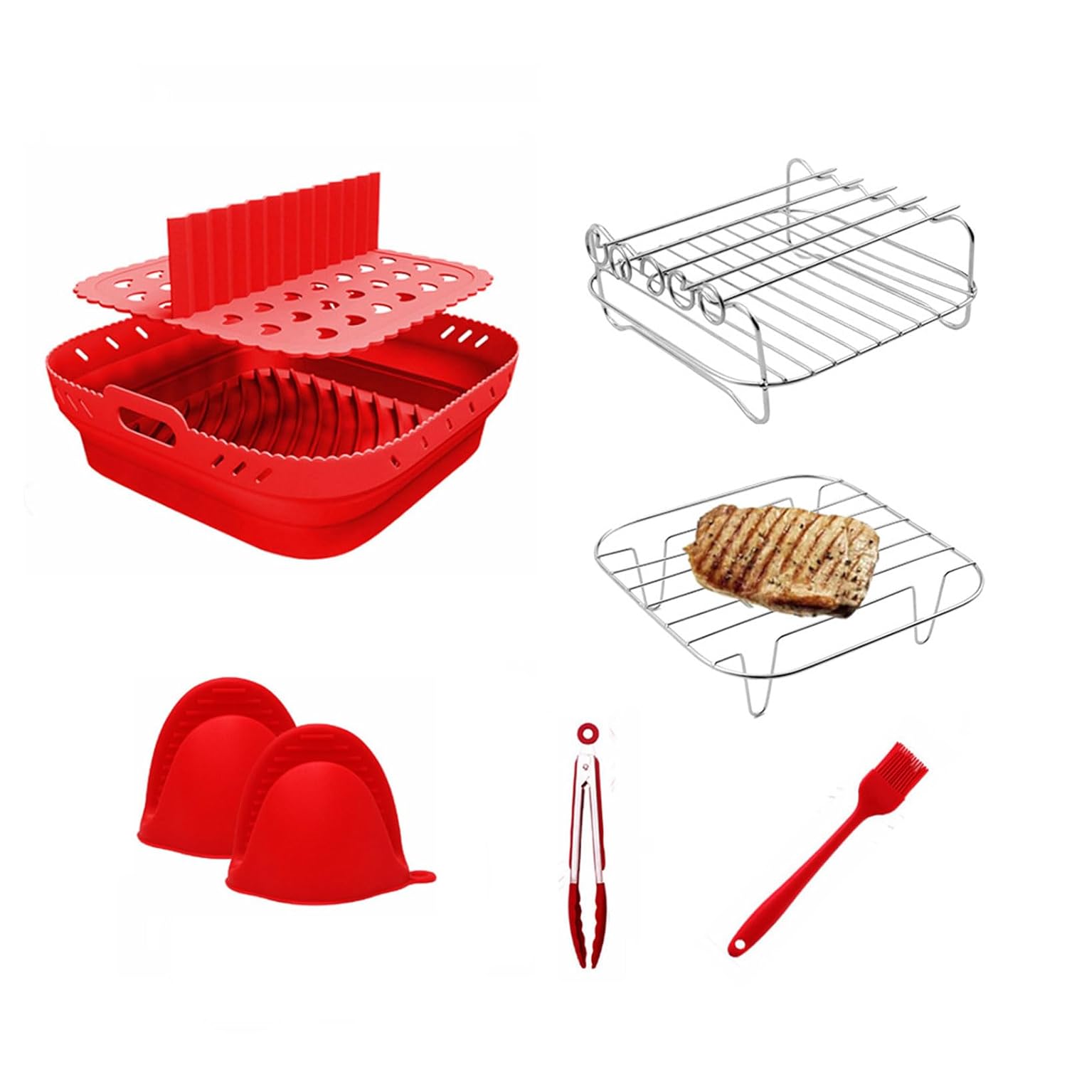 Air Fryers Baking Tray Silicone Divider Pads Silicone Air Fryers Basket Grilling Rack Air Fryers Bowl for Baking