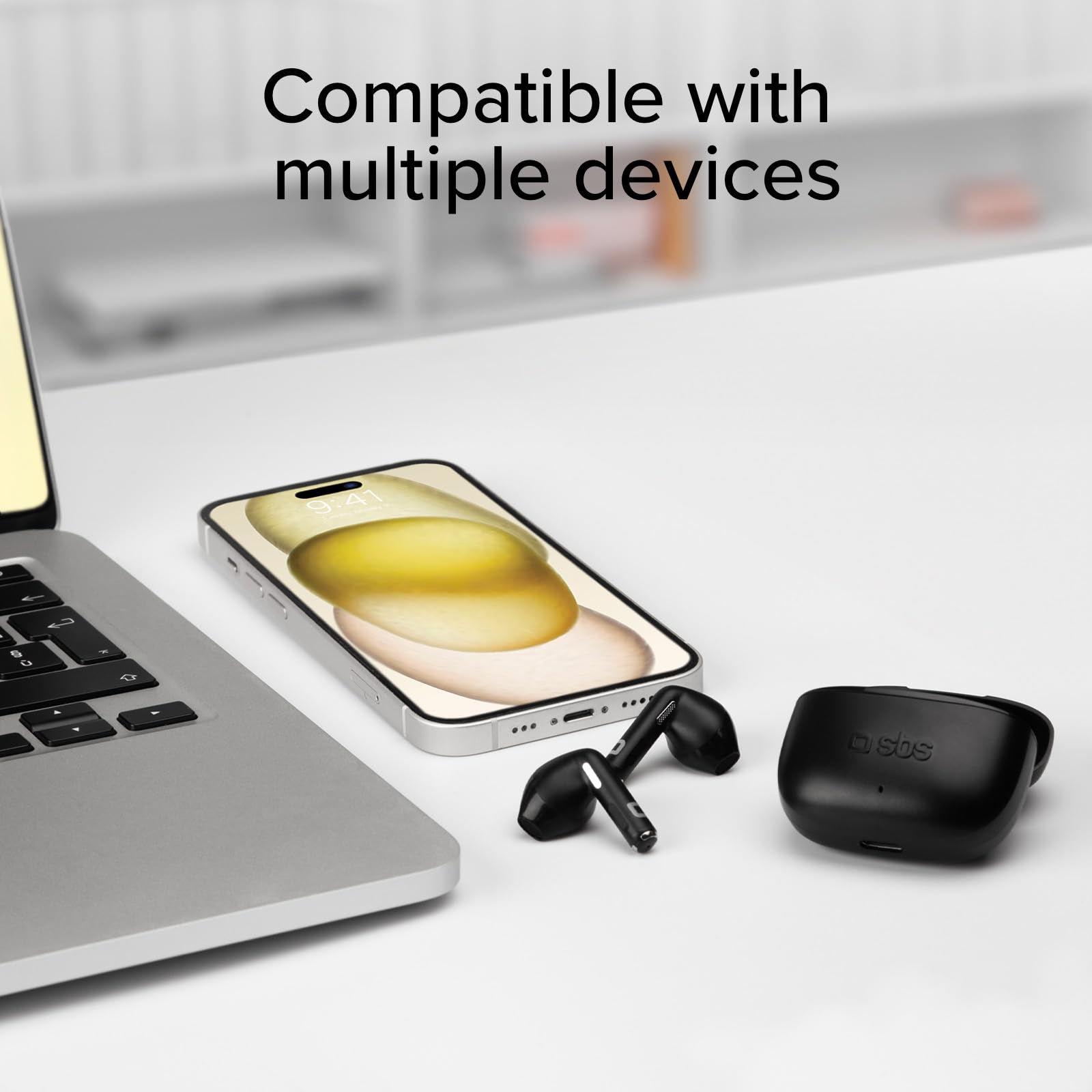 SBS Go Pods TWS - Cuffie Auricolari Semi In-Ear True Wireless Stereo, Custodia di Ricarica, Microfono Integrato, Controlli Touch, per Smartphone, Tablet, Laptop, 12 Ore Riproduzione, Nero
