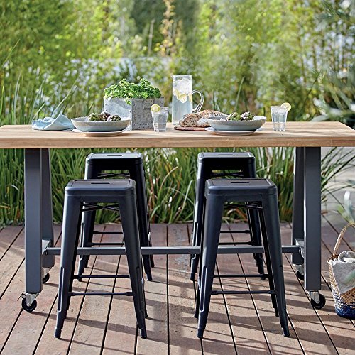 Image of Devoko Metal Bar Stools 24 inch Indoor Outdoor Stackable Barstools Modern Style Industrial Vintage Counter Bar Stools Set of 4 (24 inch, Black)