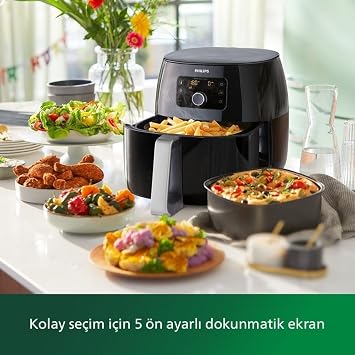 Philips Premium Airfryer XXL – Degreasing Technology, Fast Air, Digital Display, Frying/Oven/Grill/Bake/Reheating, 1.4kg Capacity, Dishwasher Safe, Black (HD9650/90)