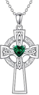 Celtic Cross Necklace s925 Sterling Silver Celtic Knot Emerald Heart Pendant Necklace Irish Celtic Jewelry Gifts for Women Girls Sisters Mom