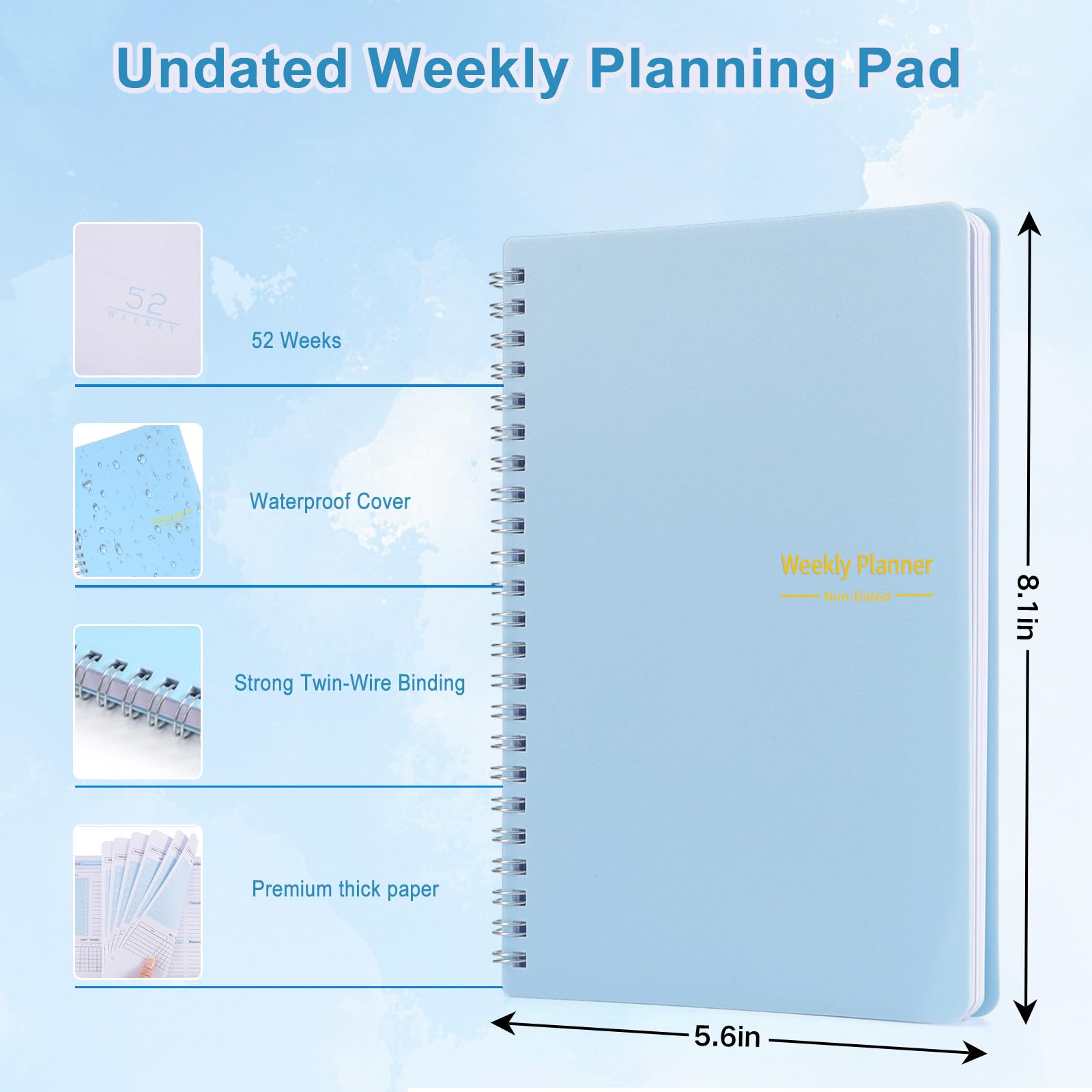 Undated Weekly Planner with Goal & Habit Tracker Notebook, Small A5 to Do List Week Planners Spiral Binding Personal Goal Journal Non Dated Weekly Planner Simple Agenda Planners for Work Kids School