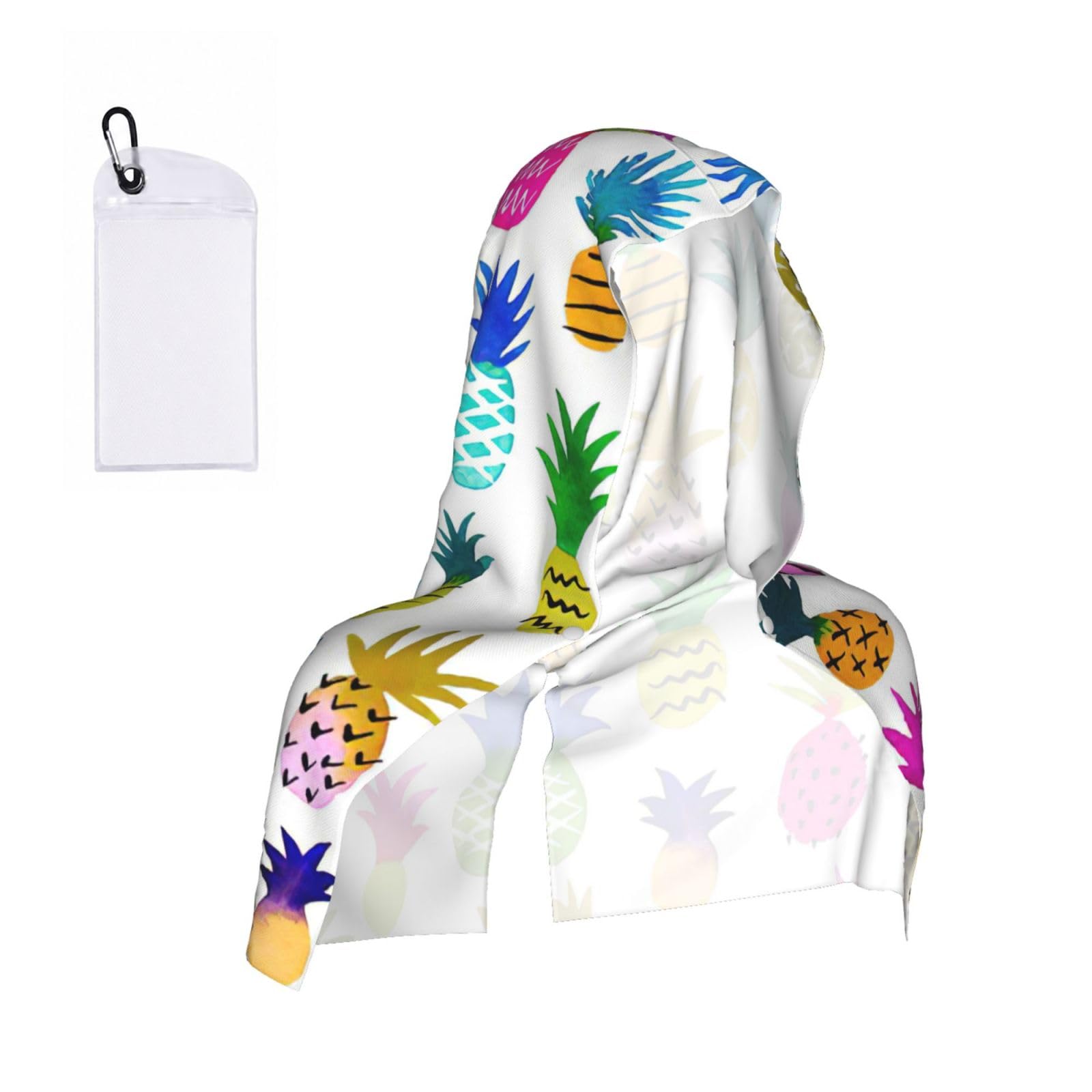 DUWAA Colorful Pineapple Print Reusable Hoodie Cooling Neck Wrap, Hot Weather Outdoor Sports Workout Head Towel For Stay Chill