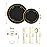 bUCLA 300PCS Black and Gold Disposable Dinnerware Set - 50 Guests Black Plastic Plates with Gold Rim Include 50 Dinner / 50 Dessert Plates, 50 Forks,50 Knives,50 Spoons&50 Cups for Party&New Year