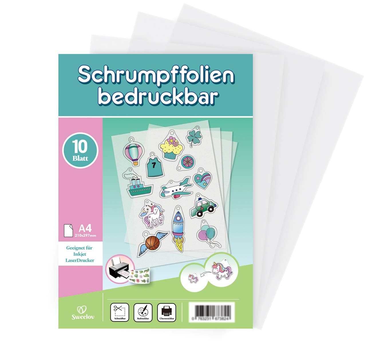 Sweelov 10 Schrumpffolien Bedruckbar-zum Basteln Kinder DIY Handwerk - Schrumpfende Plastikfolien für Zauberhaftes Bastelset