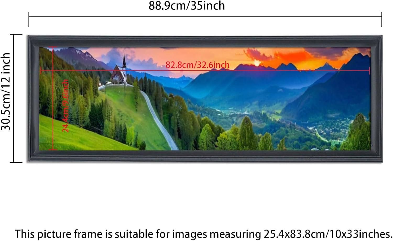 10x33 Picture Frame Black Solid Wood Suitable for/Panoramic Photo/Painting/Poster/Puzzle (S23B1033)