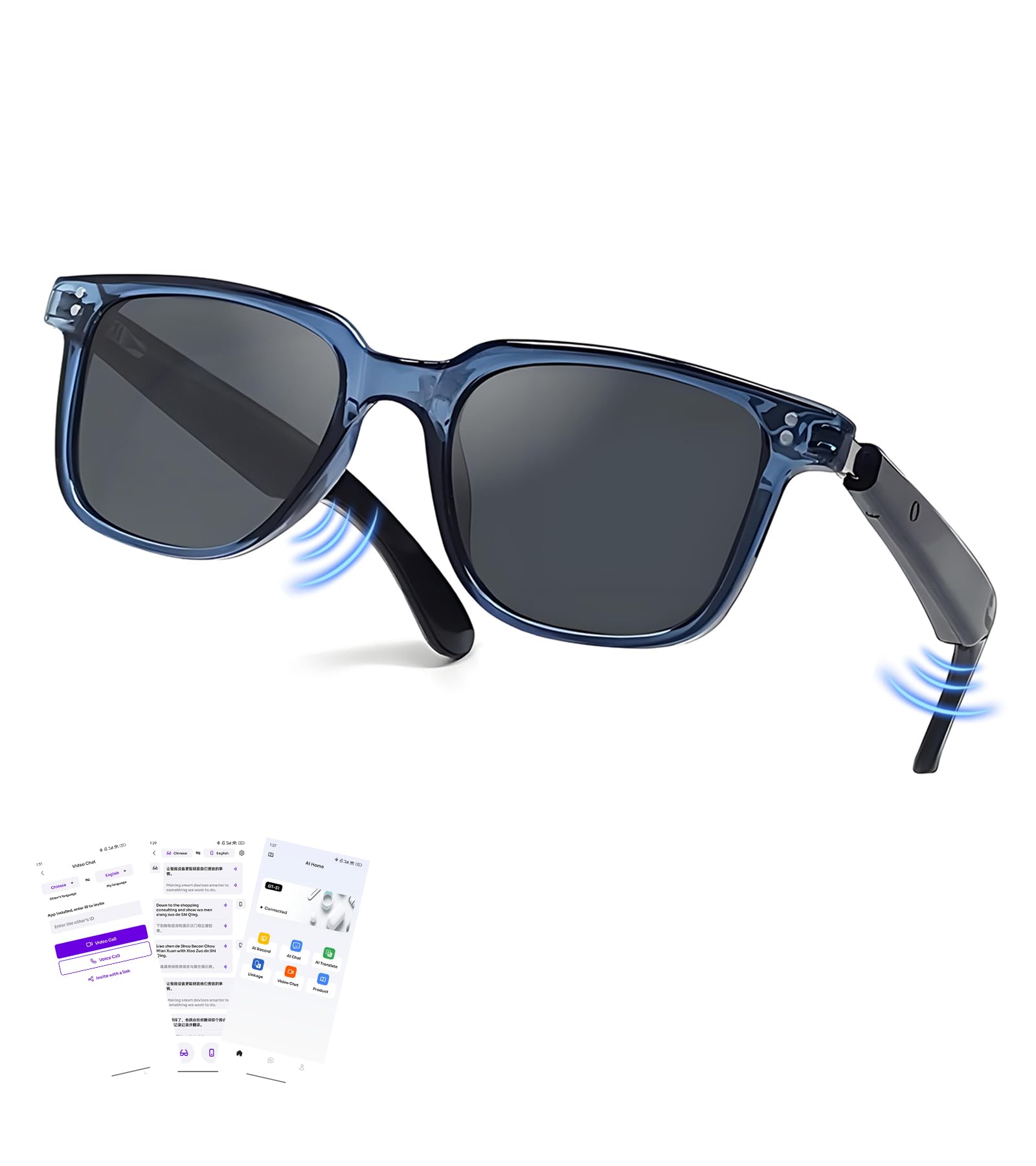 AI Translation Smart Glasses with Chat GPT for Men& Women, Bluetooth 5.4 Sunglasses with Translator 100 Languages& Accents,Multifunctional Outdoor UV Protection Glasses for Travel Trade Business-Gray-image-46