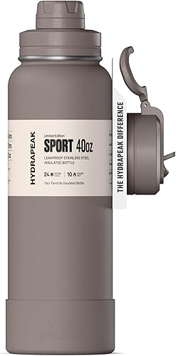 Miniatura 18 de Hydrapeak Botella de agua deportiva aislada de 32 onzas con pajita y tapa para beber, a prueba de fugas y derrames, mantiene las bebidas frías Gris