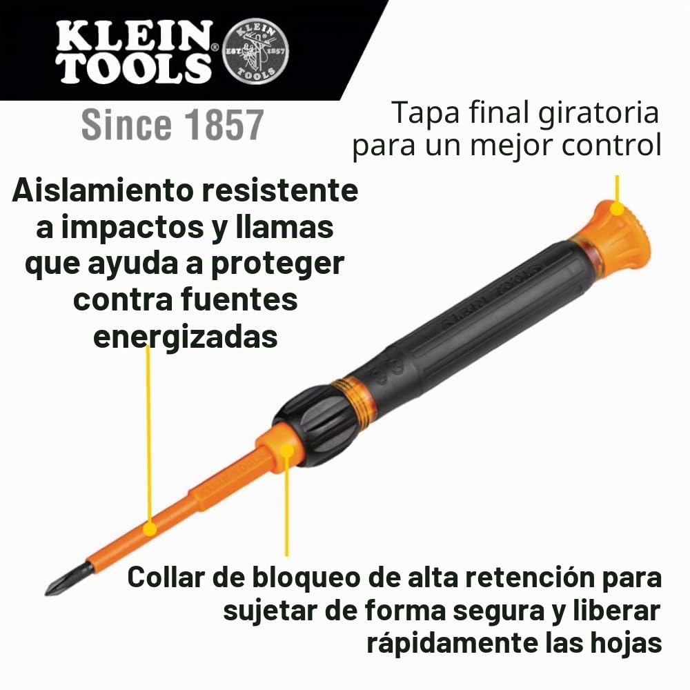 Klein Tools 32584INSR | Juego destornilladores de precisión aislados 8-en-1 con estuche | Aislamiento 1000 V | Puntas intercambiables | Mango Cushion-Grip