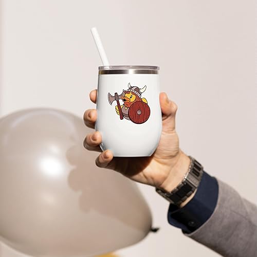 Miniatura 3 de Viking Themed Rubber Duck Gift for Kids Fun Toy with Ax and Shield 12oz Wine Tumbler Cup