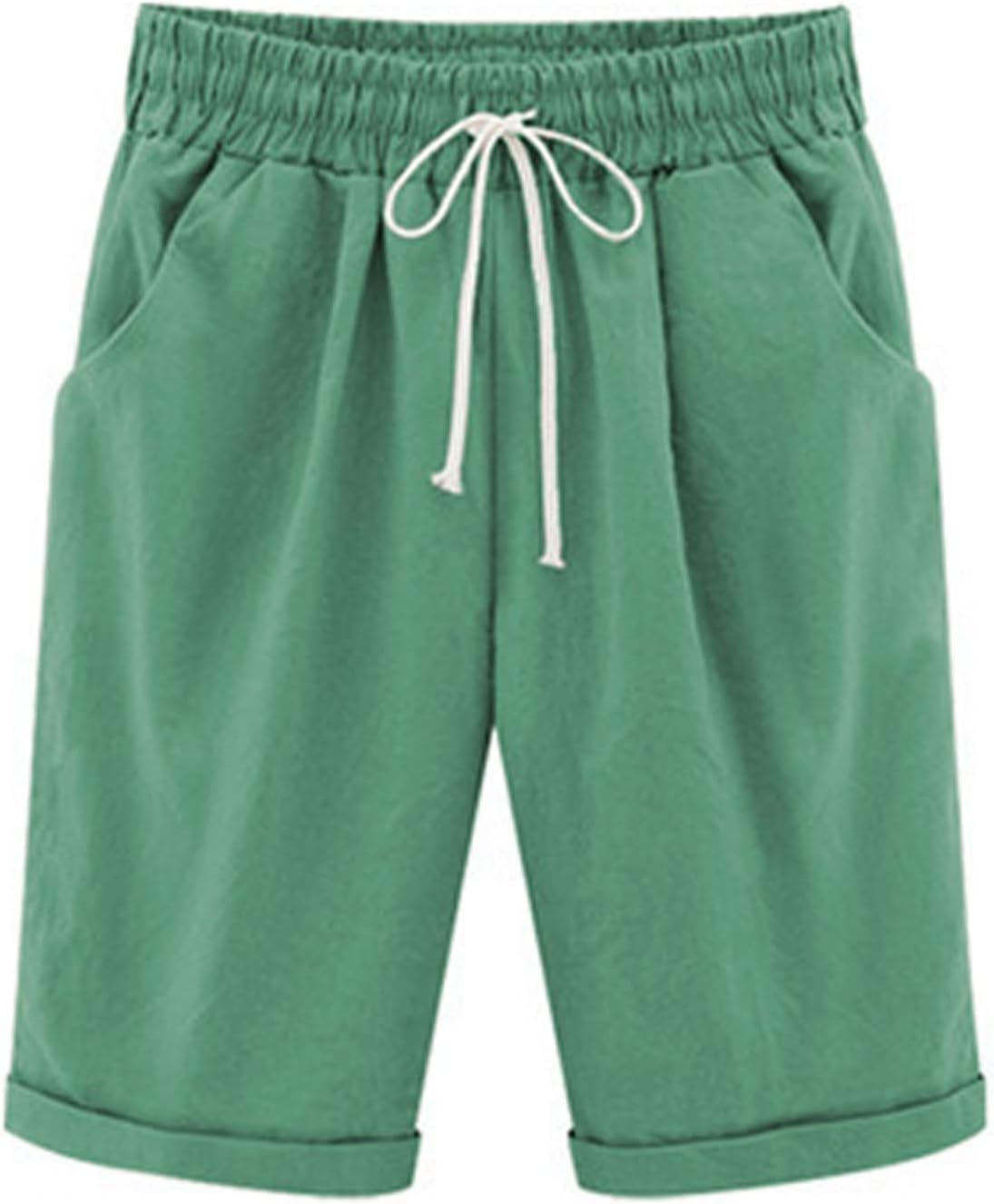 Womens Shorts Plus Size Casual Summer Shorts Elastic Waist Drawstring Solid Straight Leg Lounge Cotton Linen Shorts