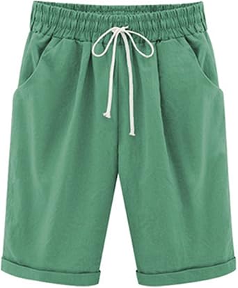 Linen Bermuda Shorts for Women Summer High Waisted Dressy Casual Pleated Wide Leg Summer Shorts with Pockets
