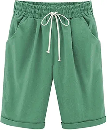 RKSTN Womens Summer Casual Shorts Solid Color Five Points Pants Plus Size Cotton Linen Short Pants with Pockets