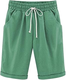 RKSTN Womens Summer Casual Shorts Solid Color Five Points Pants Plus Size Cotton Linen Short Pants with Pockets