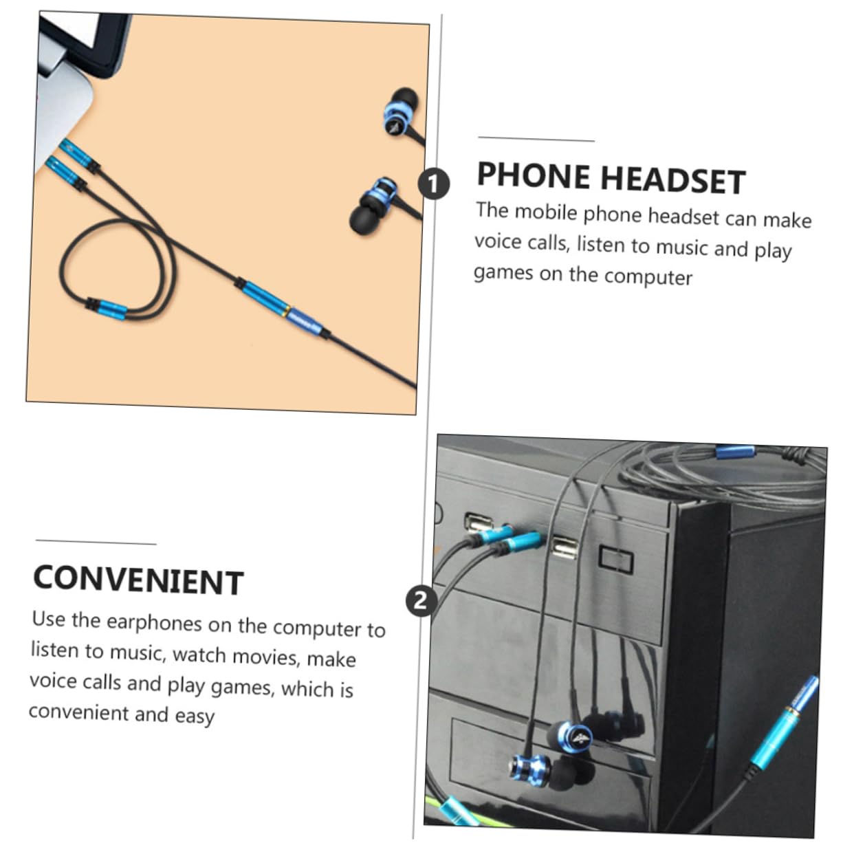 Hemobllo 8pezzi Cavo Audio y Splitter Per Microfono e Cuffie Adattatore Doppio Jack Per Computer e Accessorio Pratico Per Giochi Film e Voce