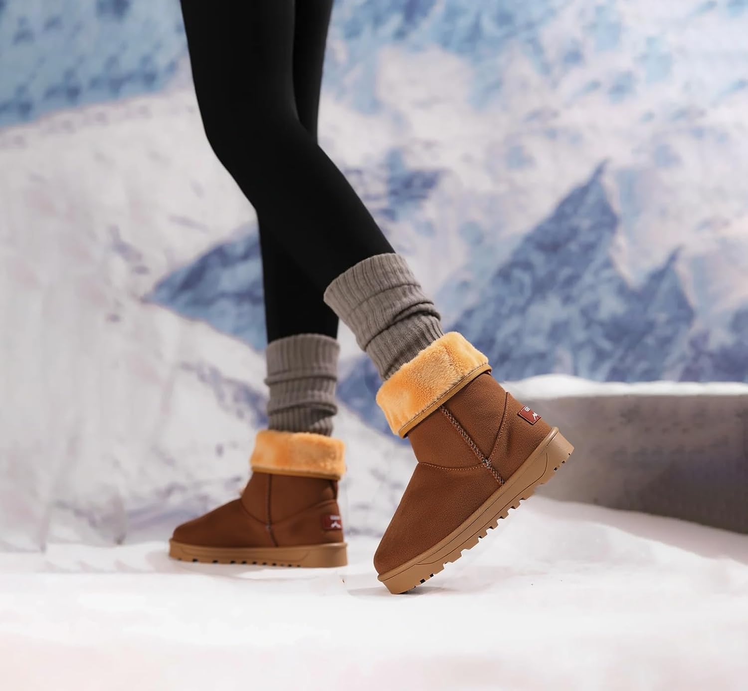 iMounTEK Winter Boots for Women Faux Suede Water Resistant Snow Boots Mid Calf Boots Ankle Boots Women's Winter Snow Boots with Warm Fur Lined Comfort Short Booties