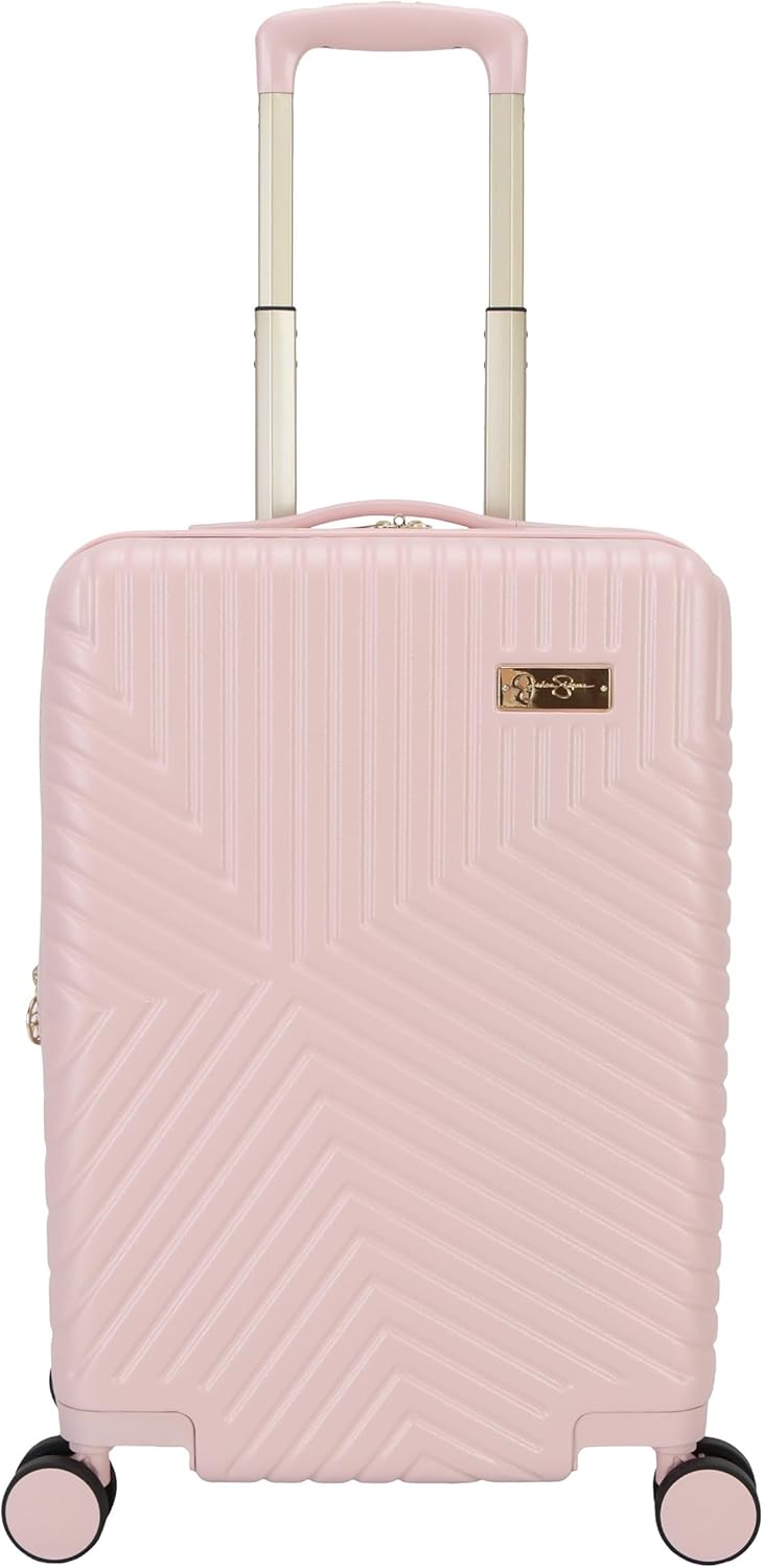 Jessica Simpson Abilene 2-Piece Set (20" & 28") Expandable 8-Wheel Spinner Large Checked Luggage Suitcase, Peachy Keen